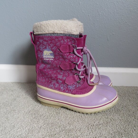 Sorel Little Girl Waterproof Winter Snow Boots Size 3 Purple Snowflake - Picture 3 of 9